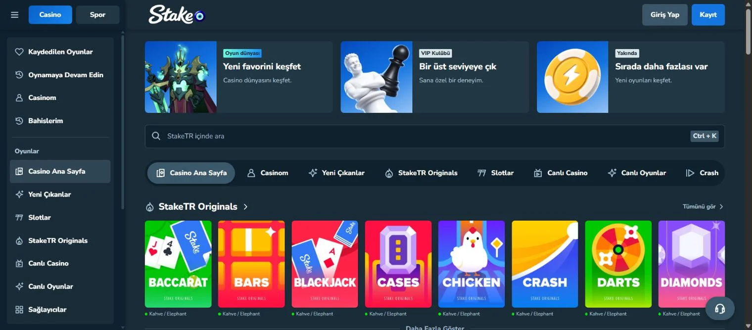 StakeTR casino homepage powered by Play Engine